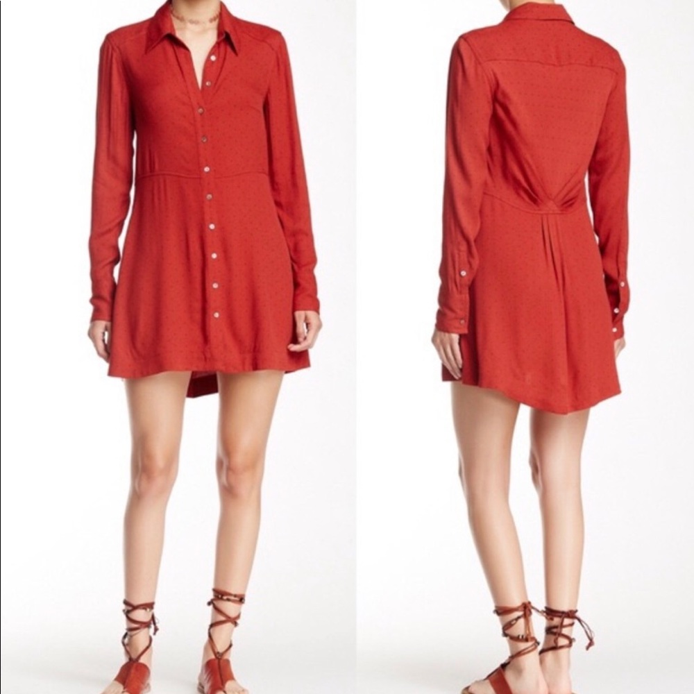 Free People Red Button Down Shirt Dress